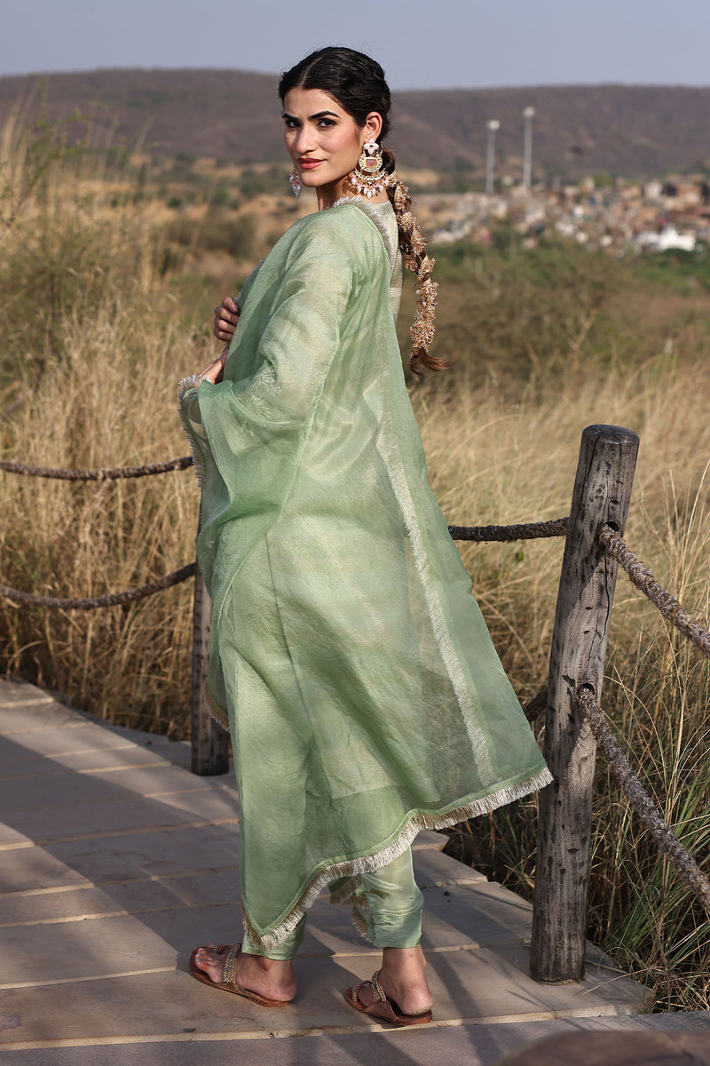 Celadon Green Tissue Shimmer Suit Set