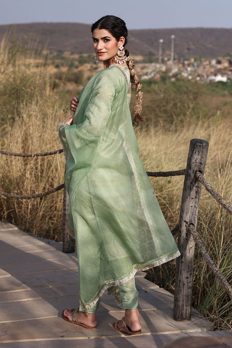 Celadon Green Tissue Shimmer Suit Set