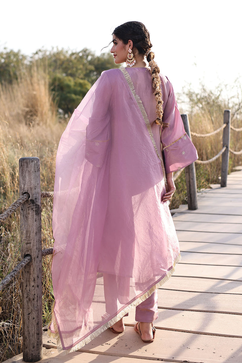 Moonlite Mauve Embroidered Silk Suit Set
