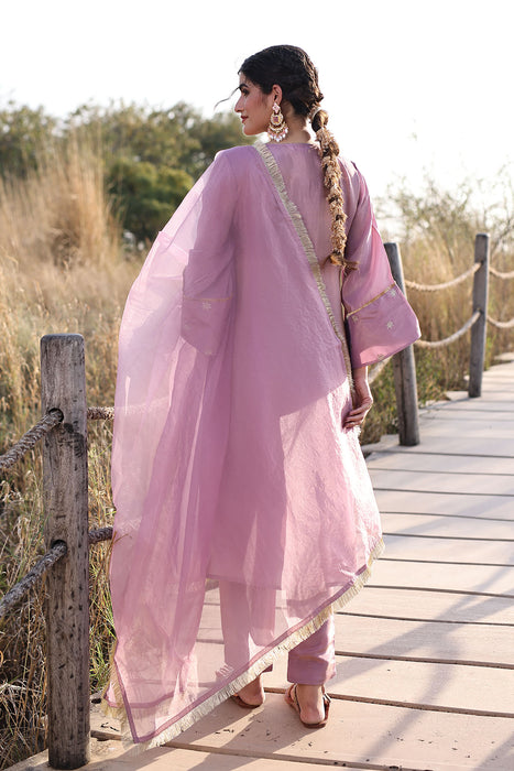 Moonlite Mauve Embroidered Silk Suit Set