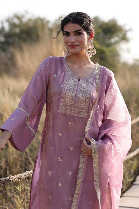 Moonlite Mauve Embroidered Silk Suit Set