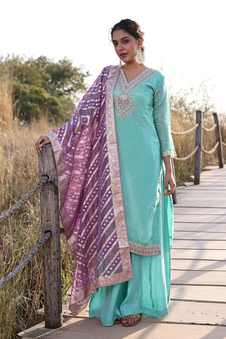 Opal Blue Tissue Shimmer Suit Set