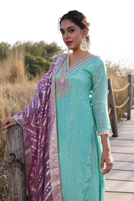 Opal Blue Tissue Shimmer Suit Set