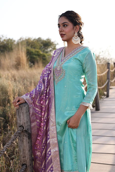 Opal Blue Tissue Shimmer Suit Set