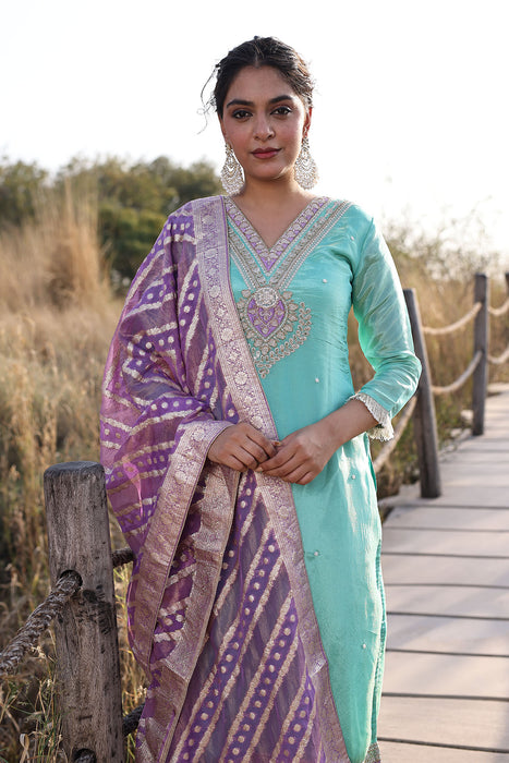 Opal Blue Tissue Shimmer Suit Set