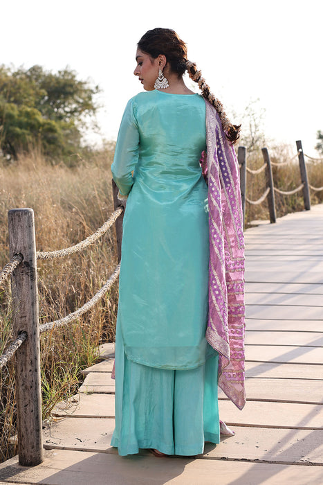 Opal Blue Tissue Shimmer Suit Set