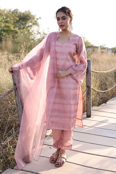 Rouge Pink Tissue Shimmer Suit Set