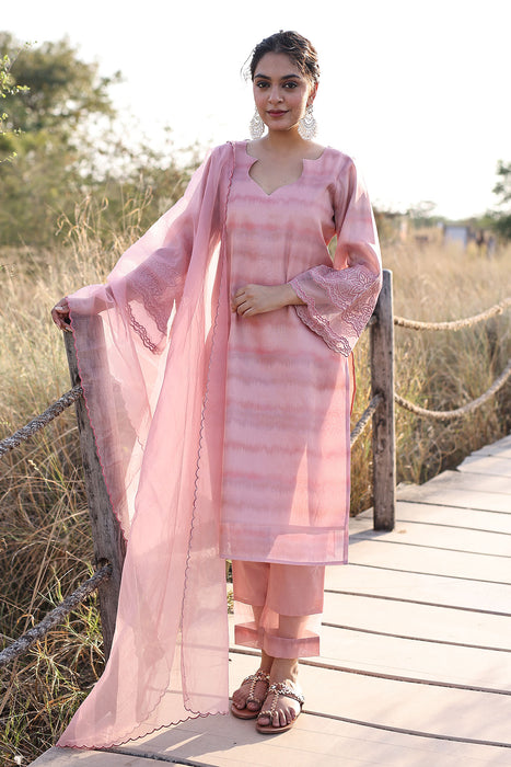 Rouge Pink Tissue Shimmer Suit Set