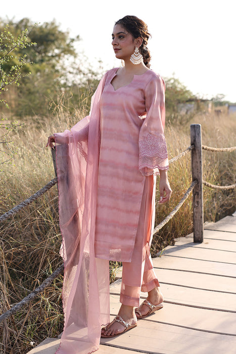 Rouge Pink Tissue Shimmer Suit Set