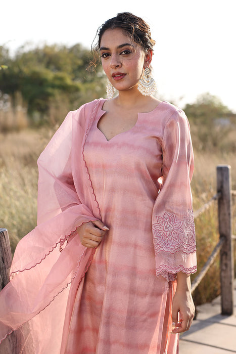 Rouge Pink Tissue Shimmer Suit Set