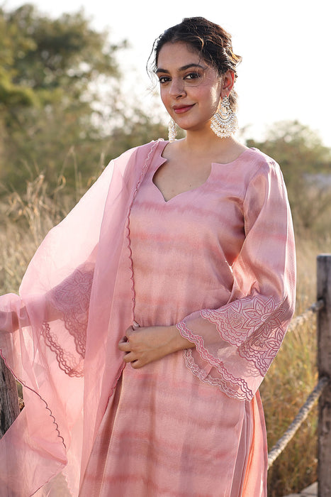 Rouge Pink Tissue Shimmer Suit Set