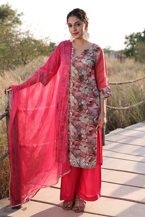 Cosmos Pink Floral Chiffon Suit Set
