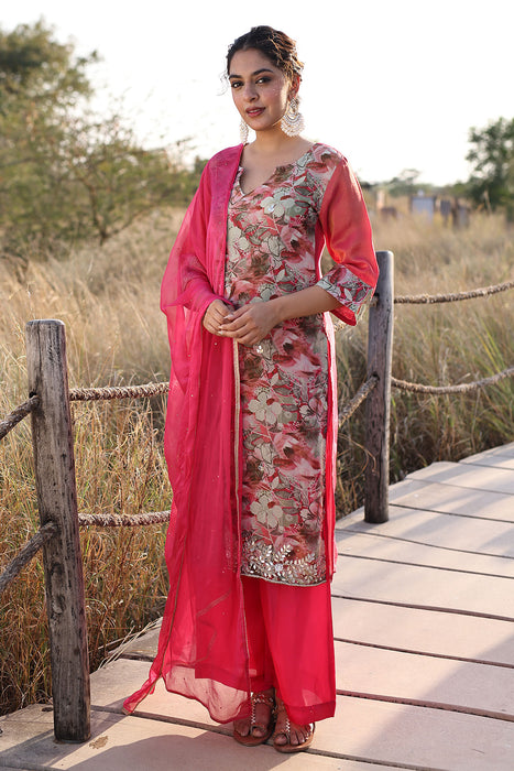 Cosmos Pink Floral Chiffon Suit Set