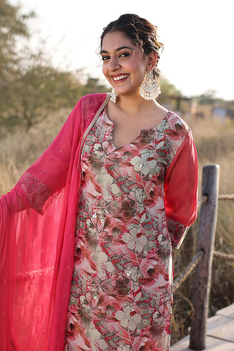 Cosmos Pink Floral Chiffon Suit Set