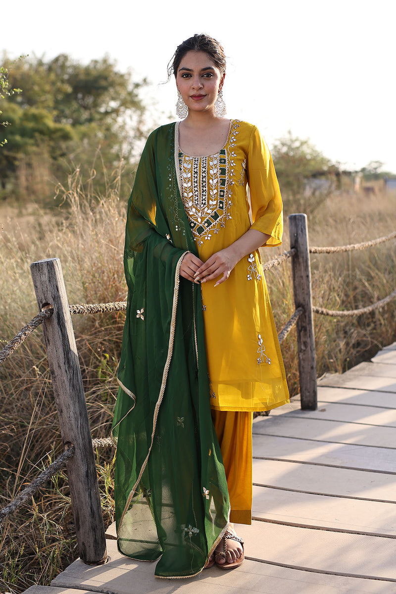 Golden Spice Mustard Silk Suit Set