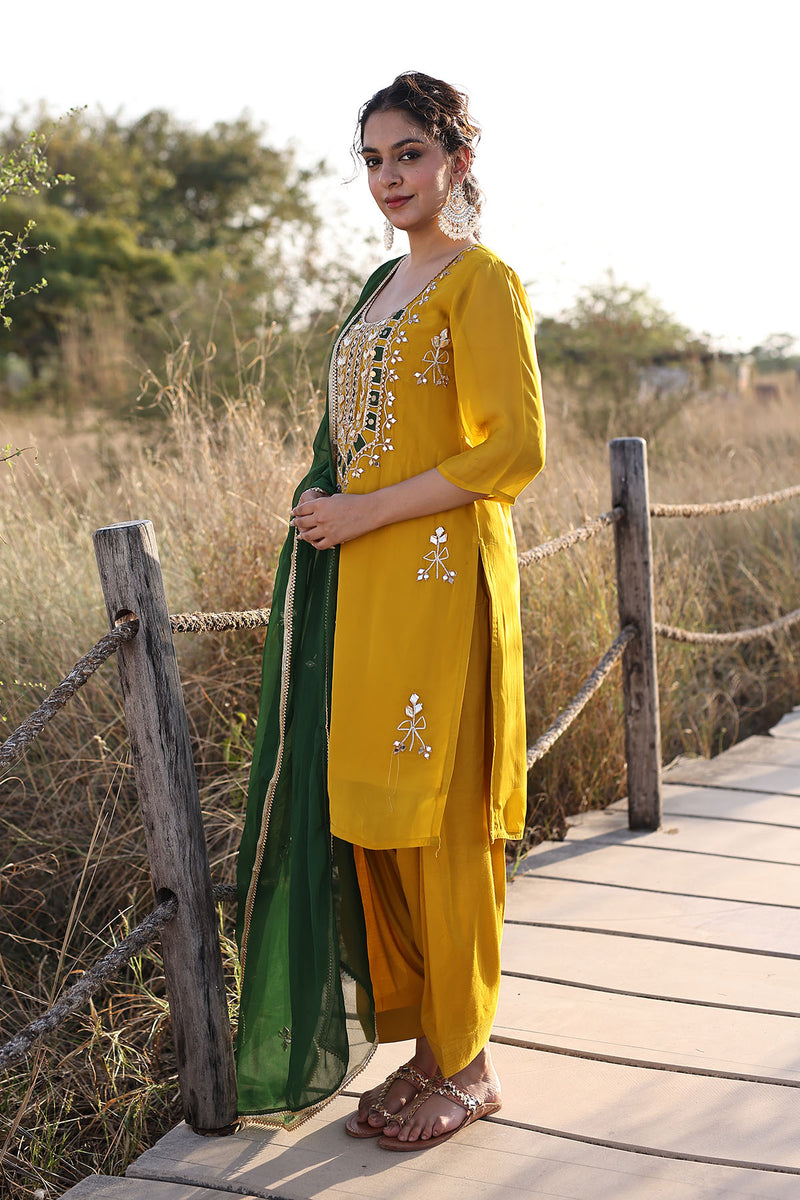 Golden Spice Mustard Silk Suit Set