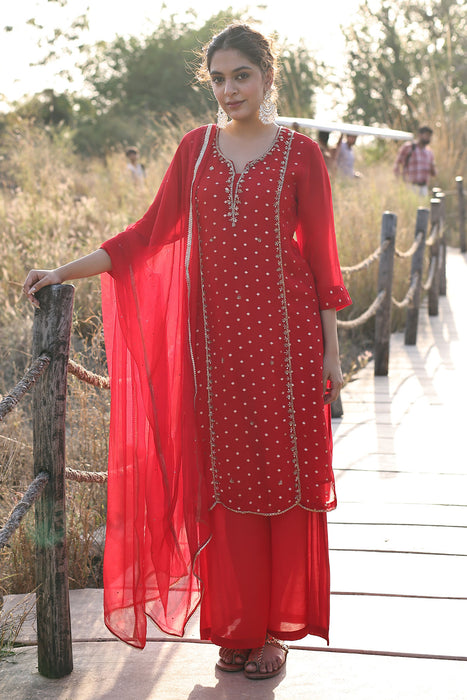 Spicy Red Jacquard Suit Set