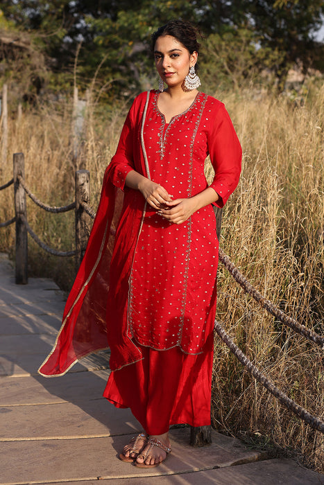 Spicy Red Jacquard Suit Set
