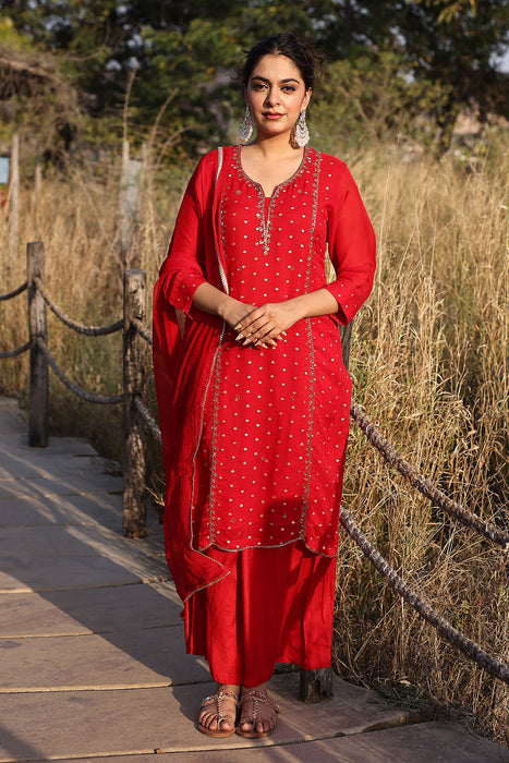 Spicy Red Jacquard Suit Set
