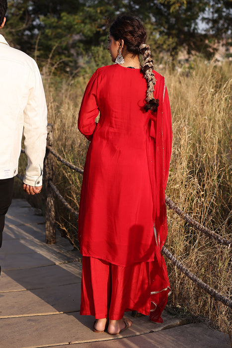 Spicy Red Jacquard Suit Set