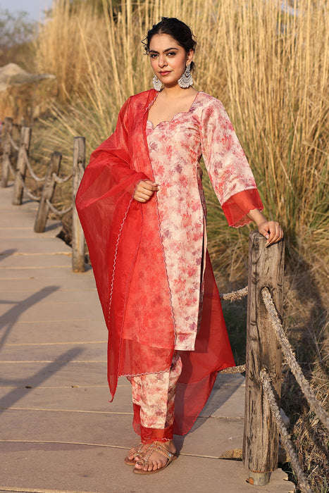 Red Pink Organza Suit Set