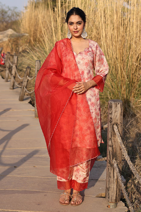 Red Pink Organza Suit Set