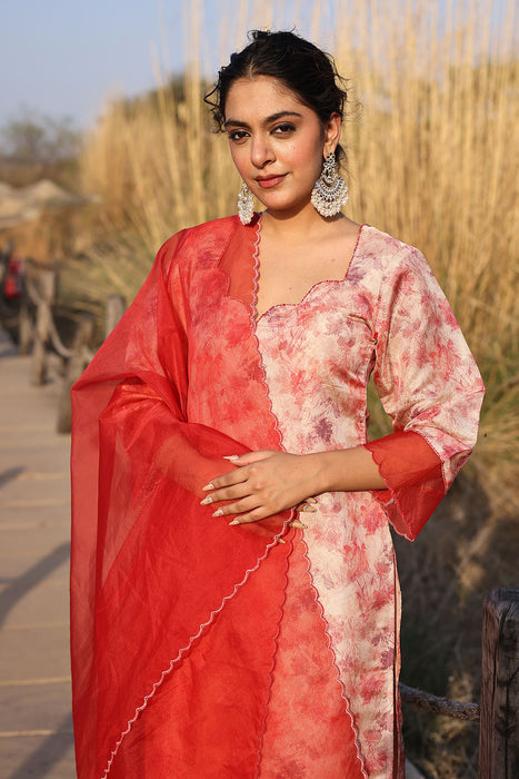 Red Pink Organza Suit Set