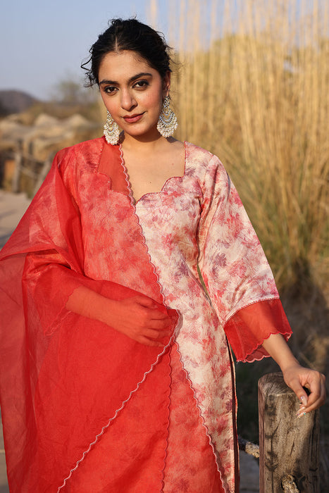 Red Pink Organza Suit Set