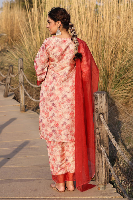 Red Pink Organza Suit Set