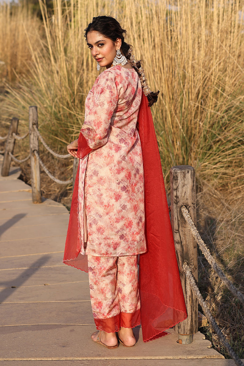 Red Pink Organza Suit Set