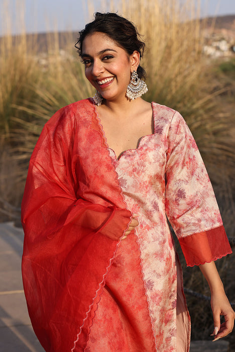 Red Pink Organza Suit Set