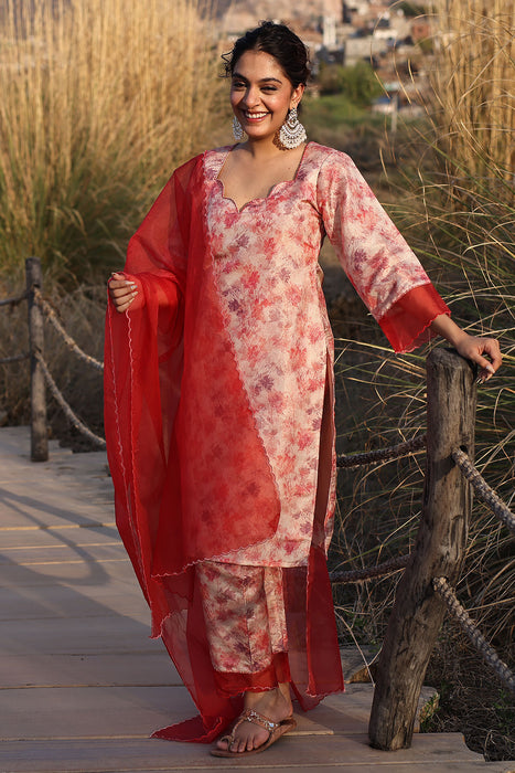 Red Pink Organza Suit Set