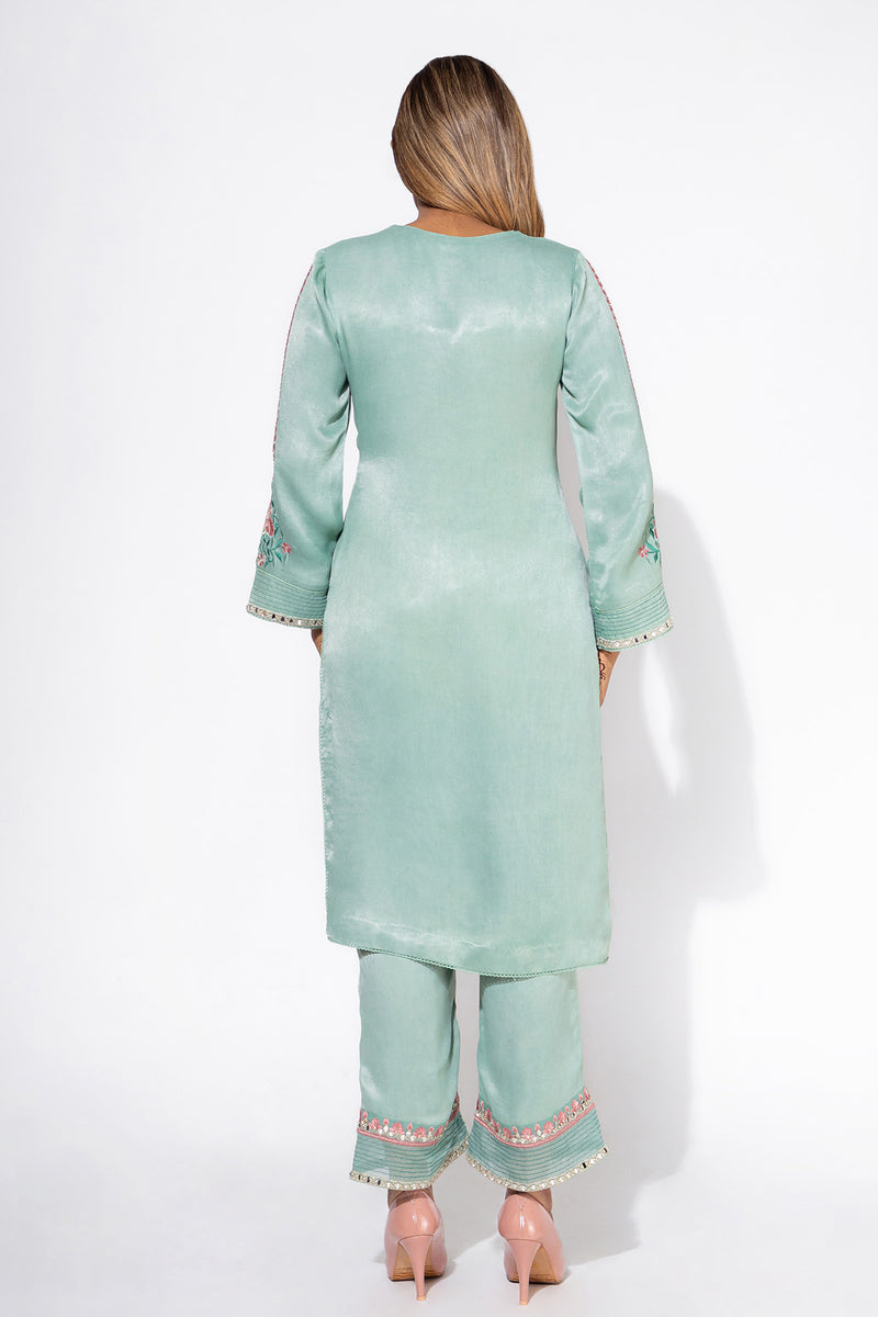 Blue Embroidered Sleeve Kurta & Pant Set