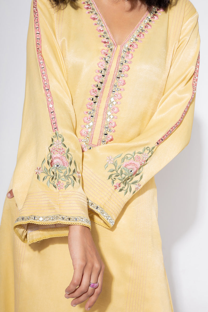 Yellow Embroidered Sleeve Kurta & Pant Set