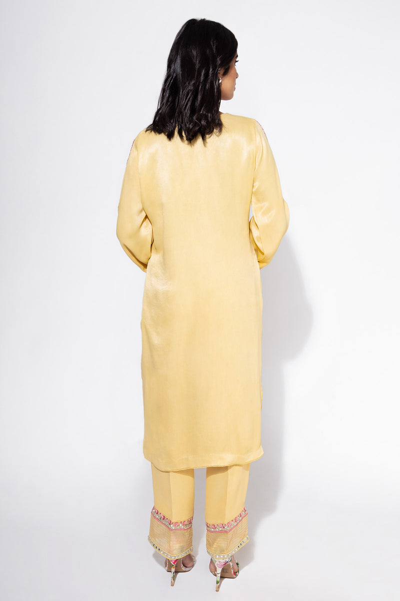 Yellow Embroidered Sleeve Kurta & Pant Set