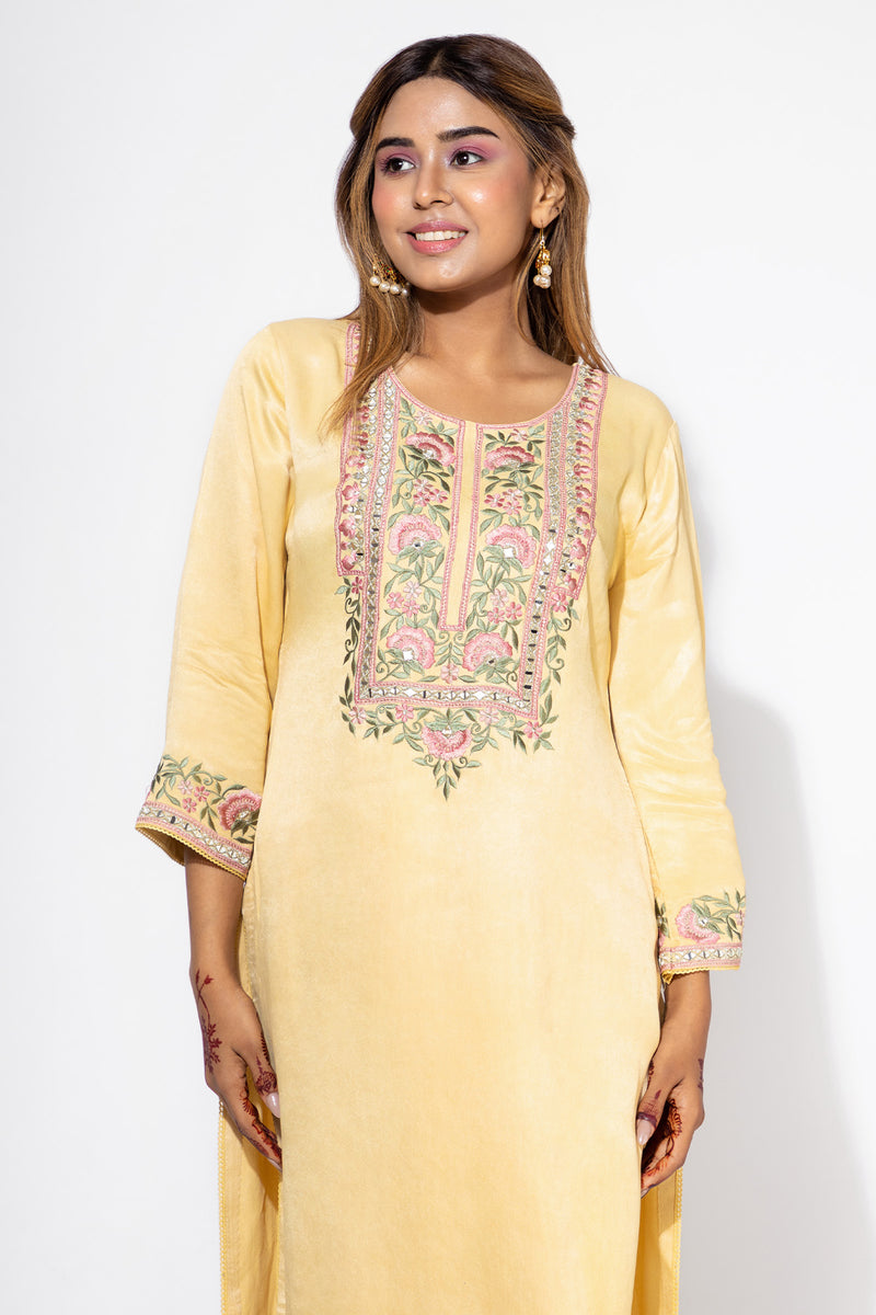 Yellow Embroidered Yoke Kurta & Salwar Set