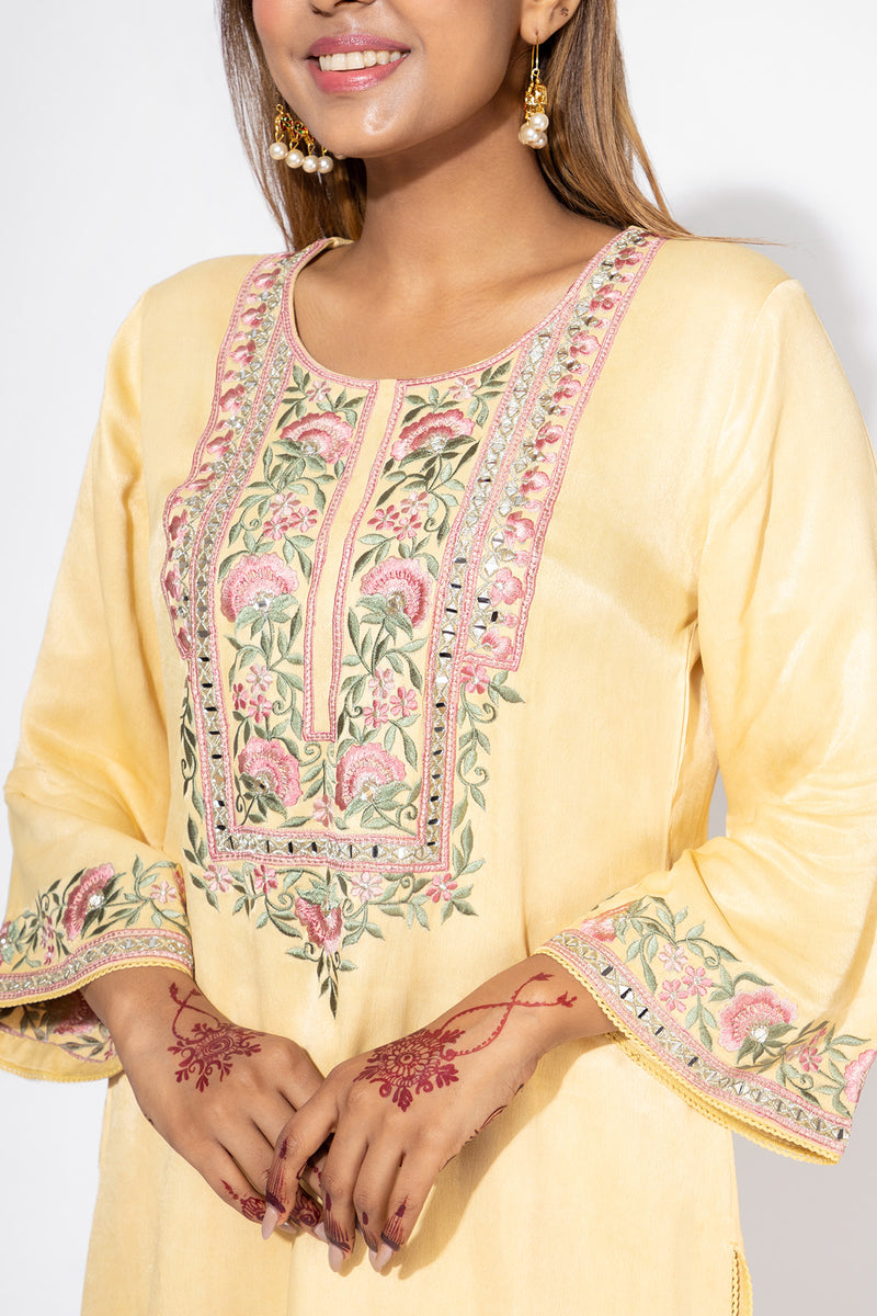 Yellow Embroidered Yoke Kurta & Salwar Set