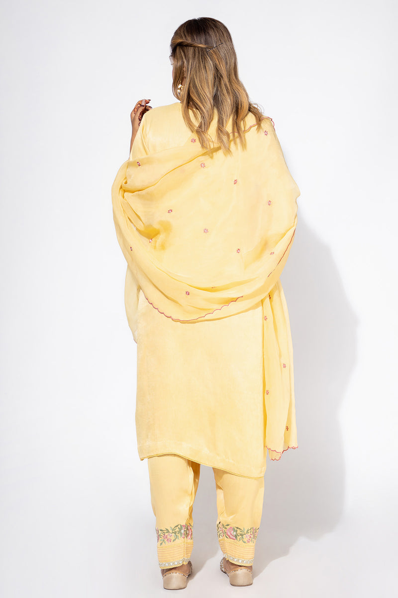 Yellow Embroidered Yoke Kurta & Salwar Set