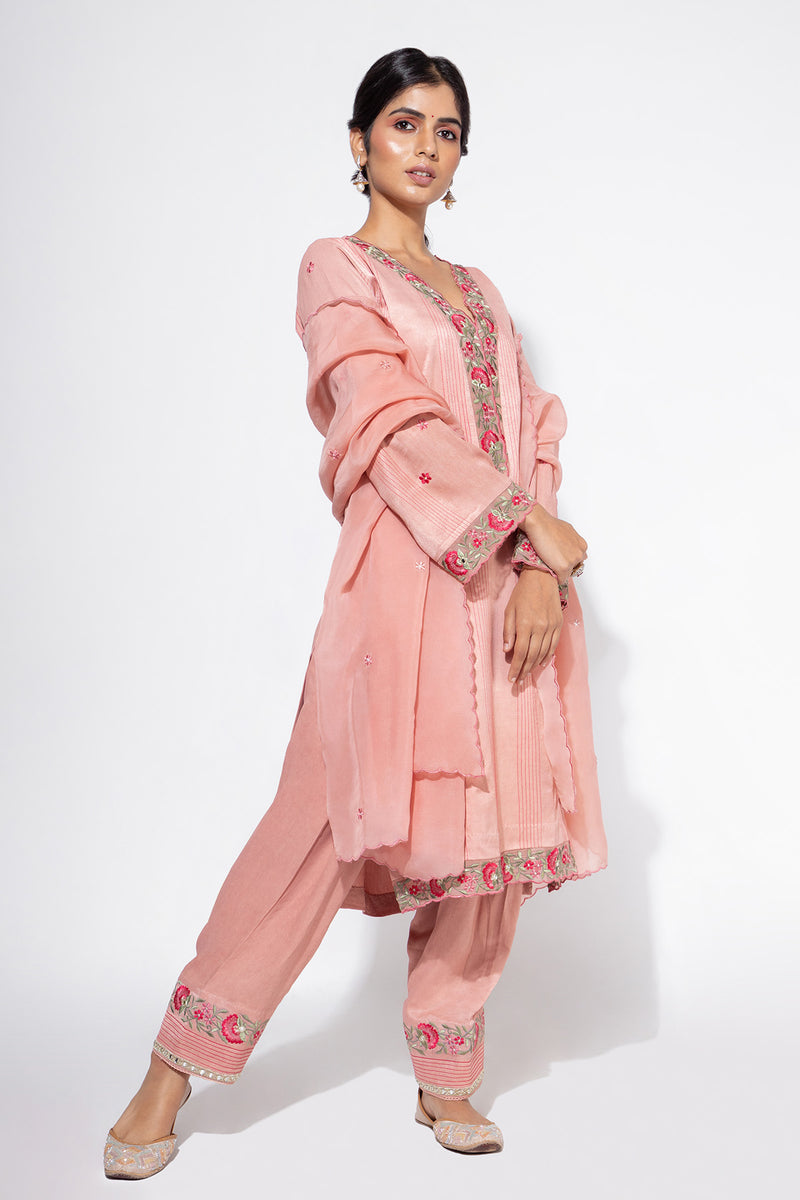 Pink Organza Panel Embroidered Kurta & Salwar set