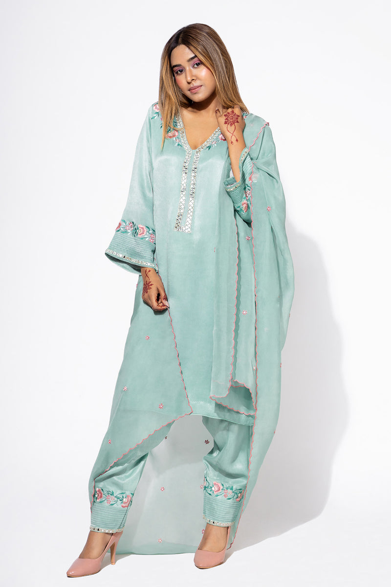 Blue Side Boota Kurta & Salwar Set