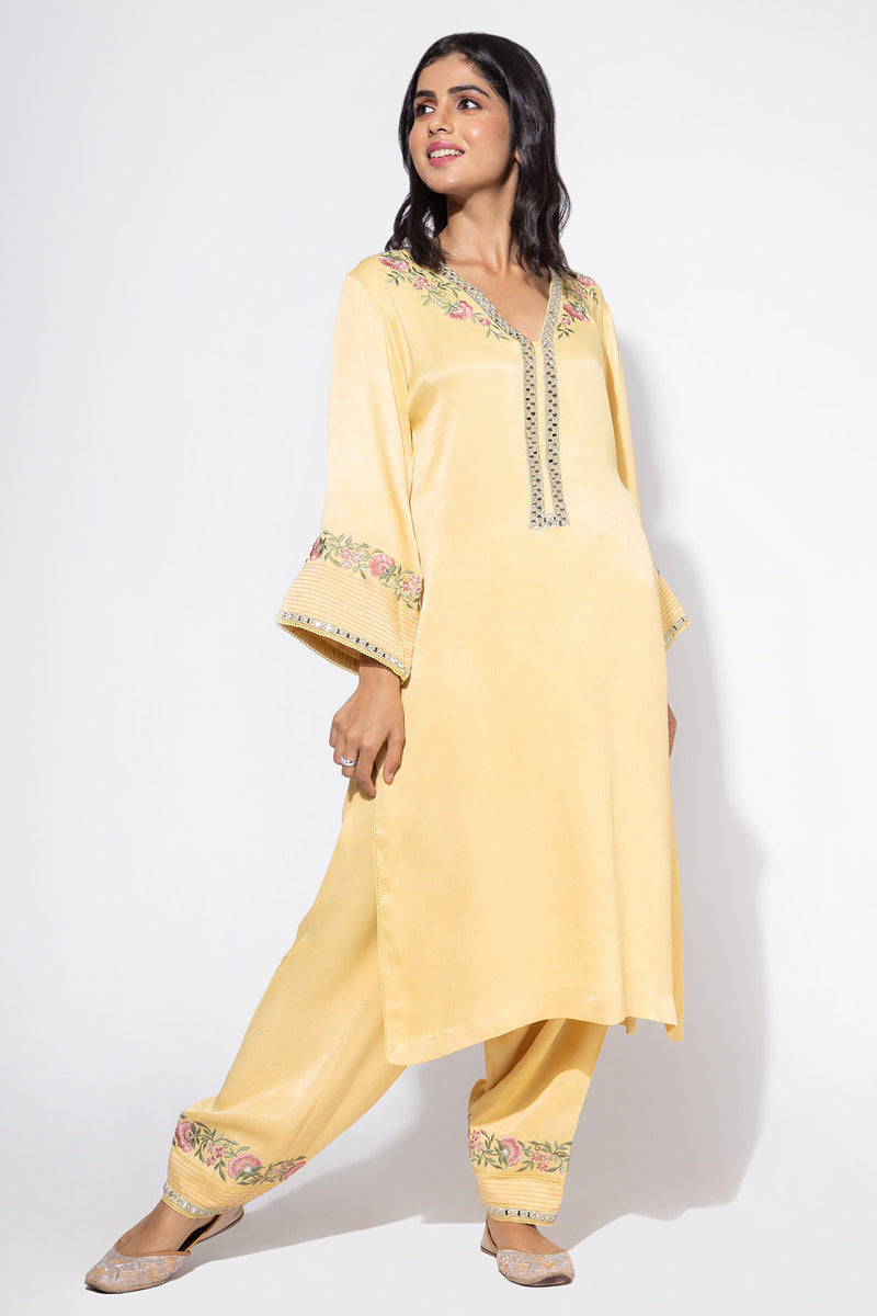 Yellow Side Boota Embroidered Kurta & Salwar Set
