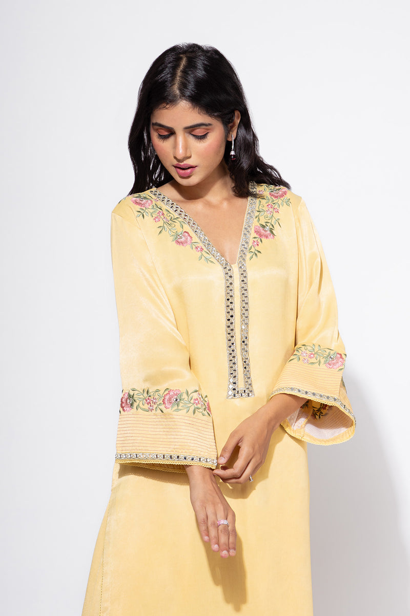 Yellow Side Boota Embroidered Kurta & Salwar Set