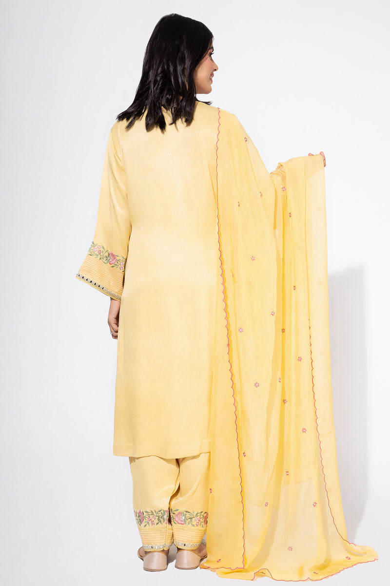 Yellow Side Boota Embroidered Kurta & Salwar Set