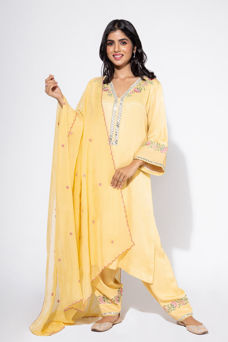 Yellow Side Boota Embroidered Kurta & Salwar Set