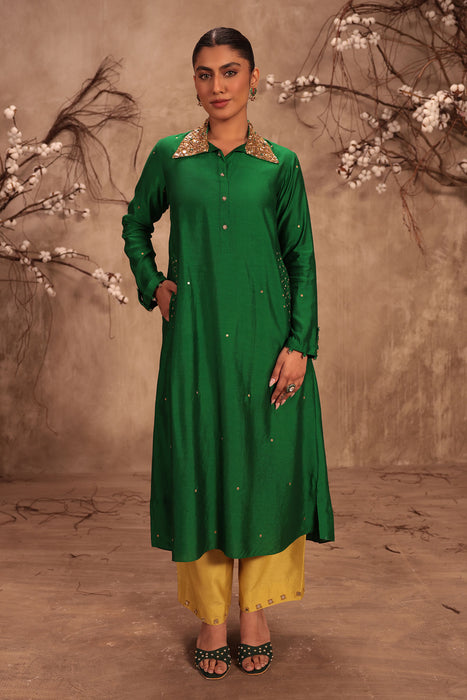 Nazakat Green Collar Kurta Set