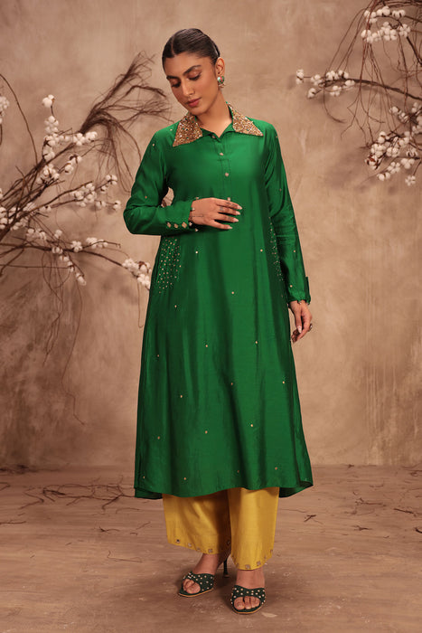 Nazakat Green Collar Kurta Set