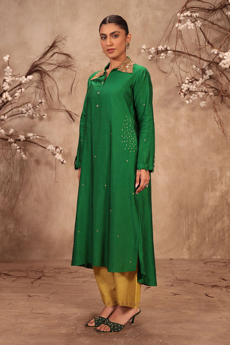 Nazakat Green Collar Kurta Set