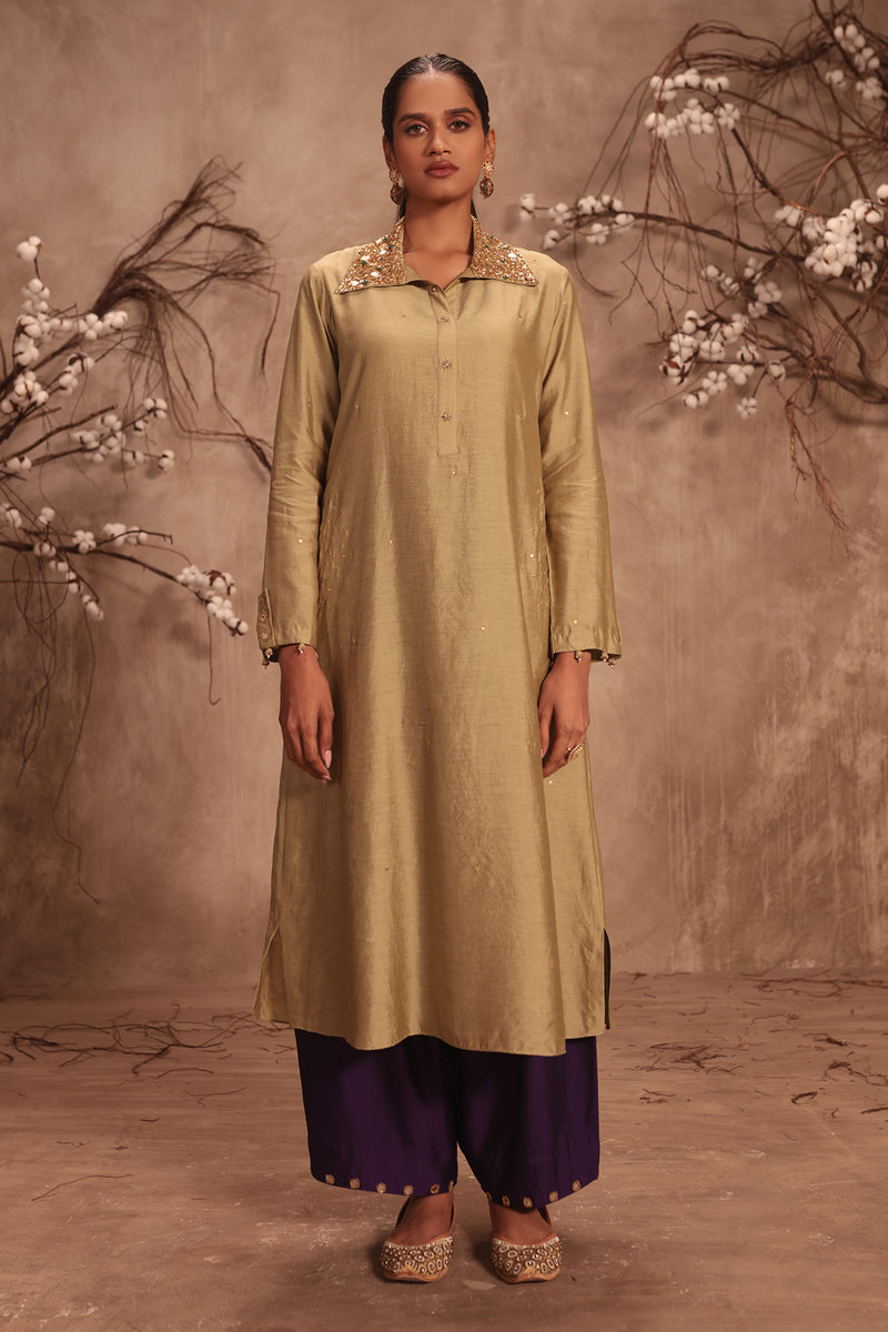 Nazakat Light Green Collar Kurta Set