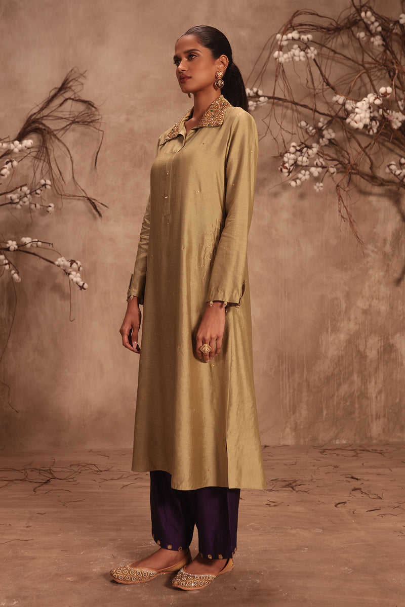 Nazakat Light Green Collar Kurta Set