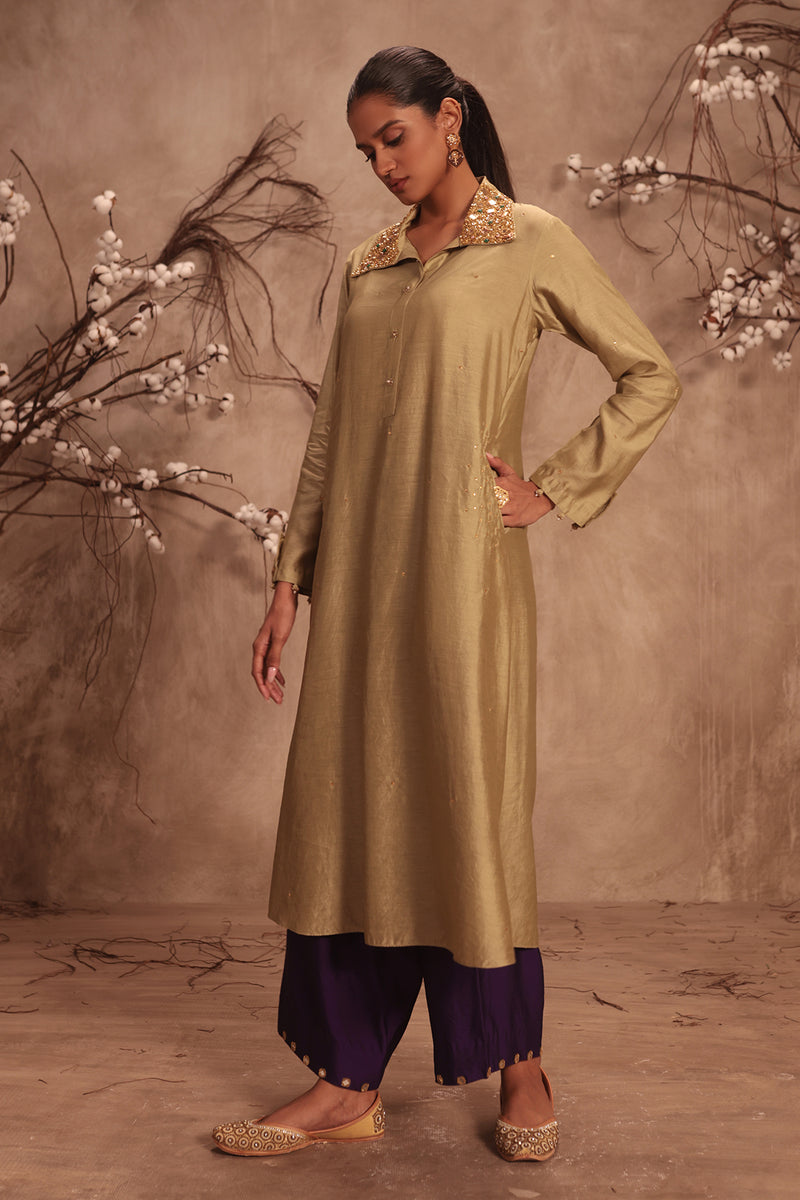 Nazakat Light Green Collar Kurta Set